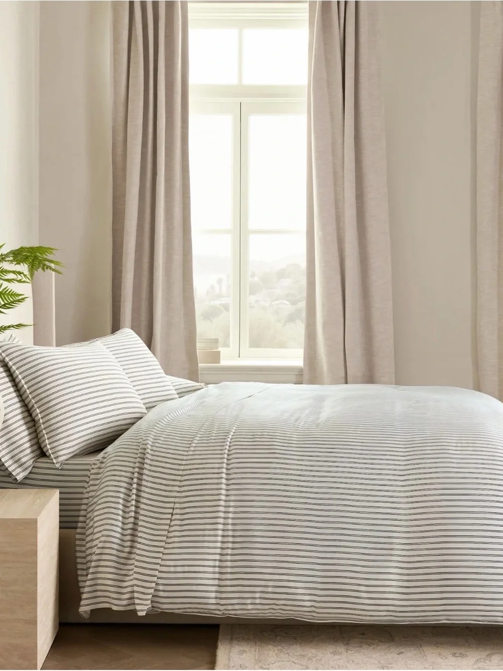 Quince NWOT Organic Cotton Duvet Cover in Double Stripe Charcoal in King R144